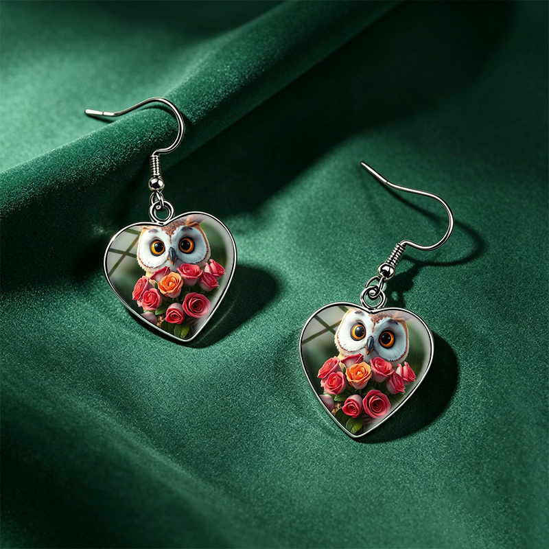 3pc Handmade Owl & Glass Cabochon Necklace & Earrings Set